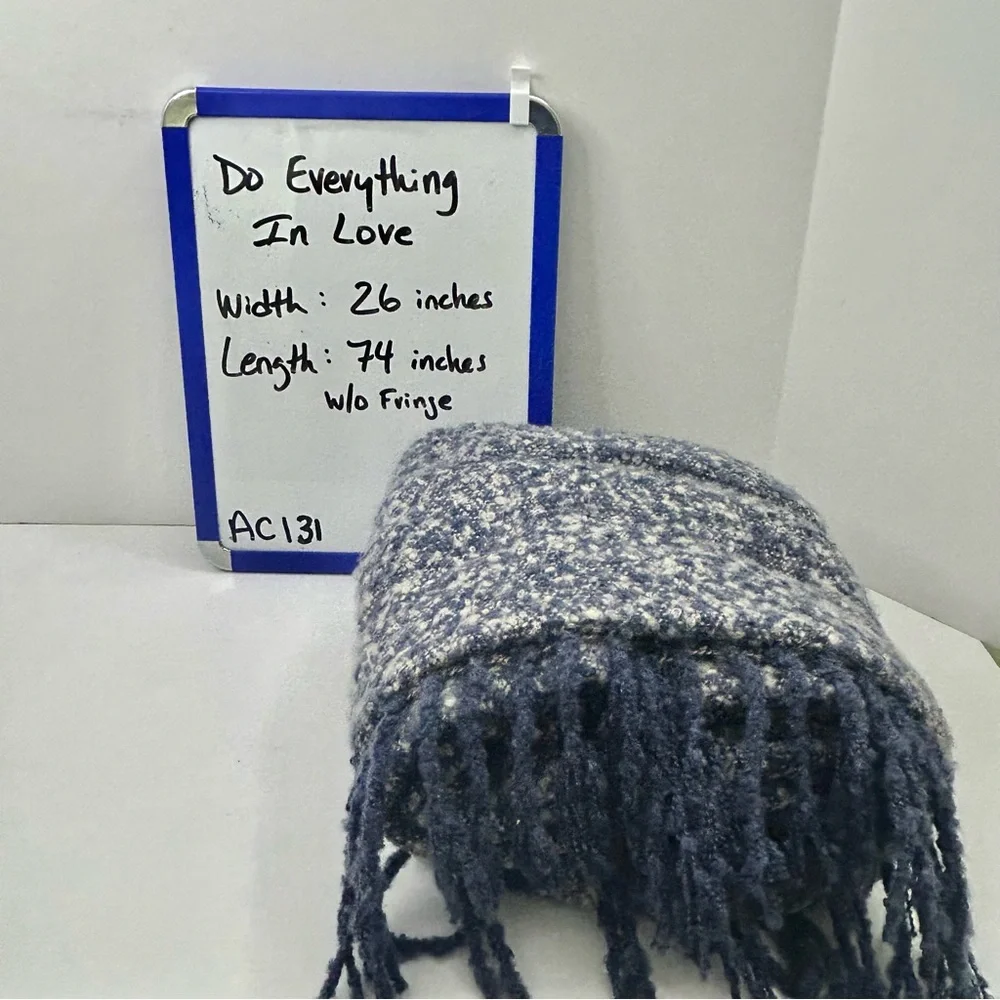 Do Everything In Love Chunky Knit Blue & White Long Line Fringe Scarf w/ Pockets